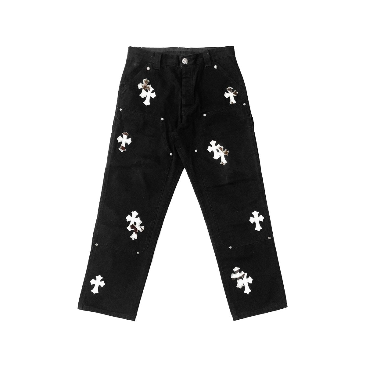 Chrome Hearts White & Zebra Cross Patch Double Knee Carpenter Pants in Black
