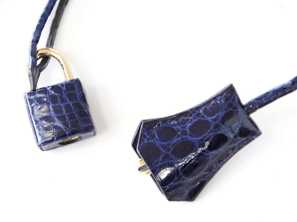 Hermès Birkin 35 Blue Sapphire Crocodile GHW Bag Crowned Bag
