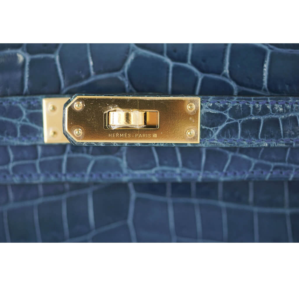 Hermès Kelly Cut Bag Blue Colvert Crocodile Crowned Bag
