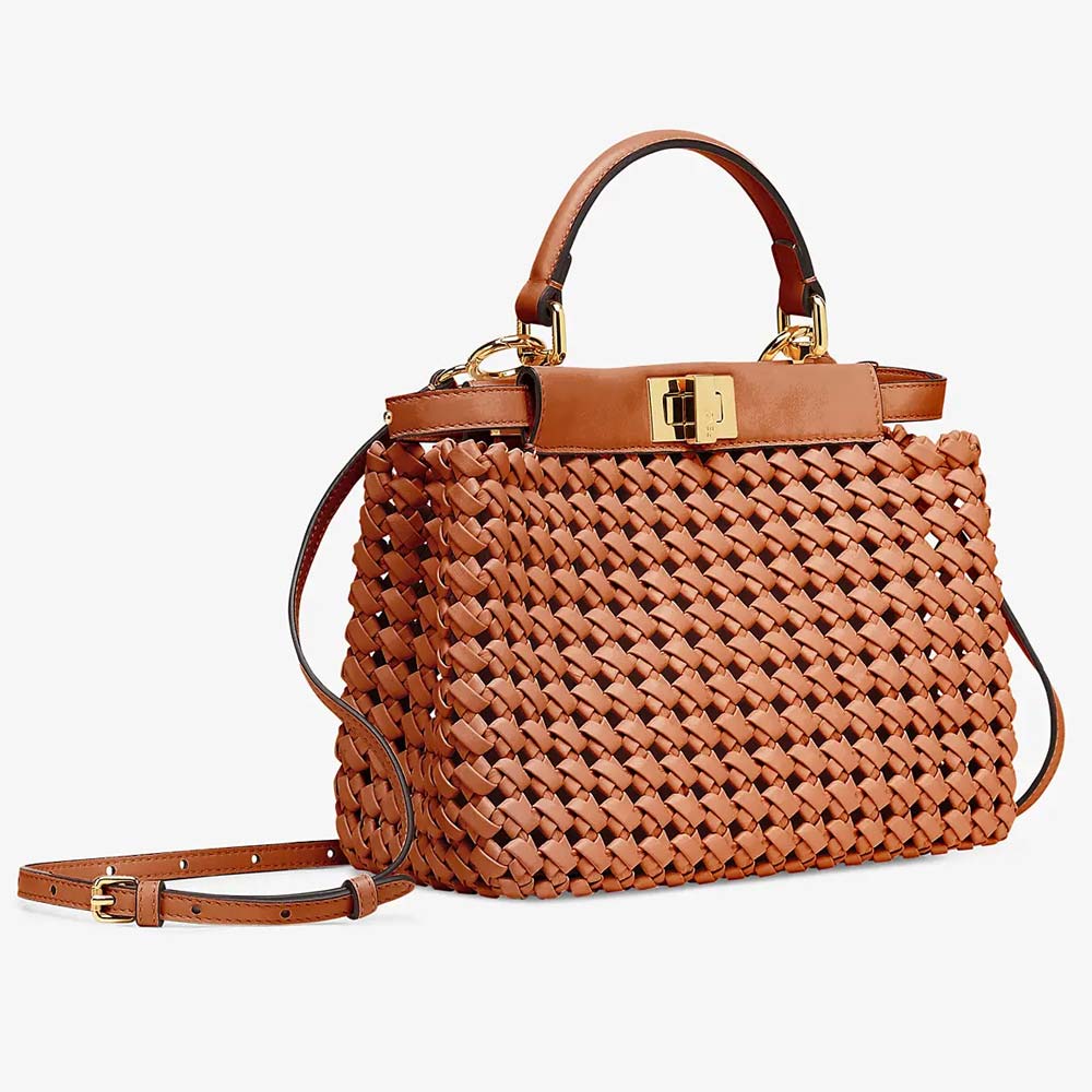 PEEKABOO MINI Brown Leather Interlace Bag - Crowned Bag