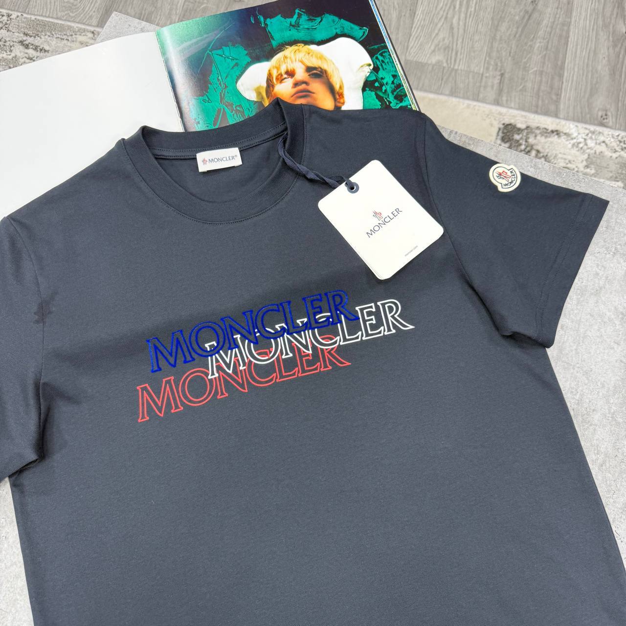 Moncler Tricolour Blurred Logo T-Shirt Men's Women's in Different Colors Reps UK Sale Best Quality AAA Replica