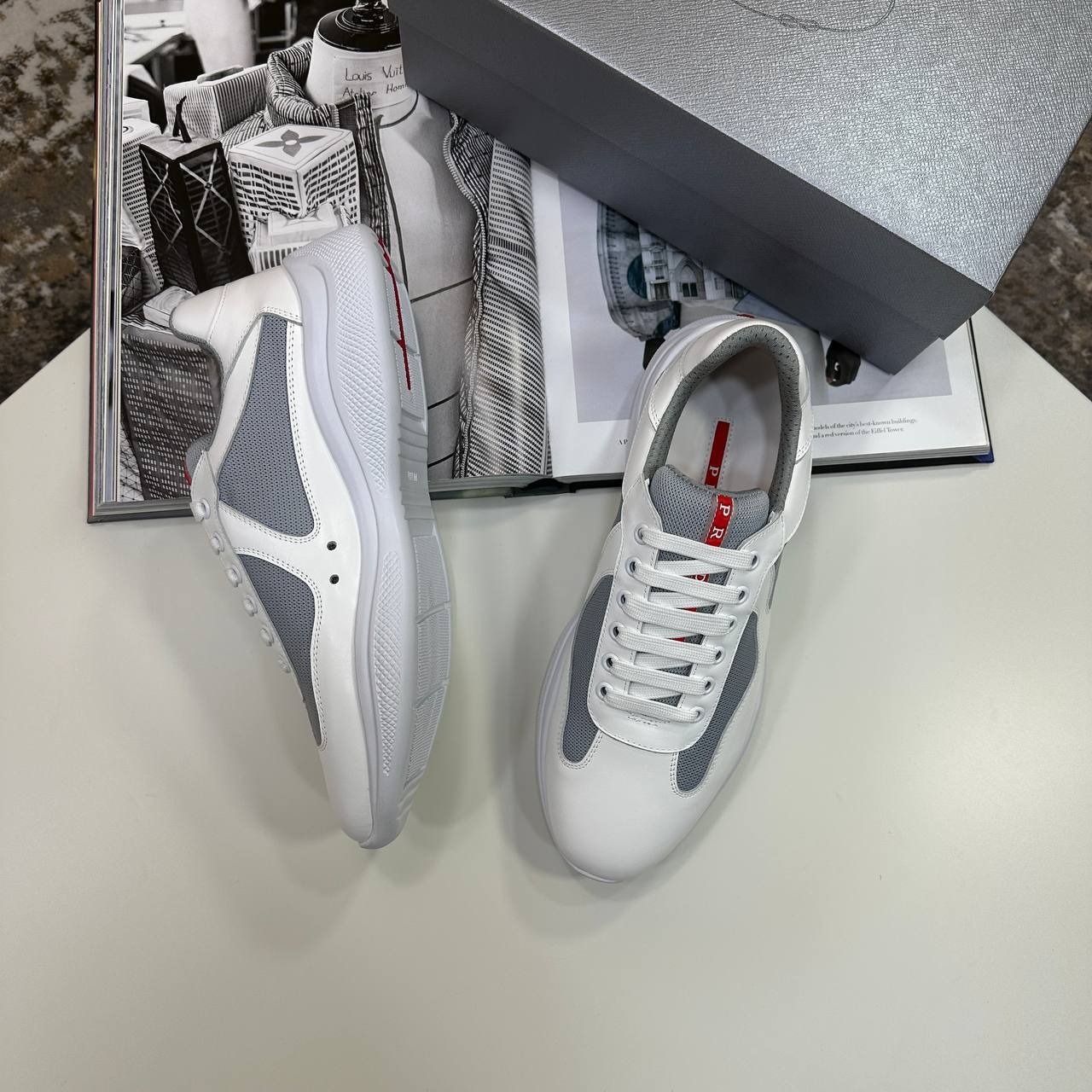 Prada America's Cup Rubber & Mesh Sneakers Men's in White Color Reps Sale UK Best Quality AAA Replica