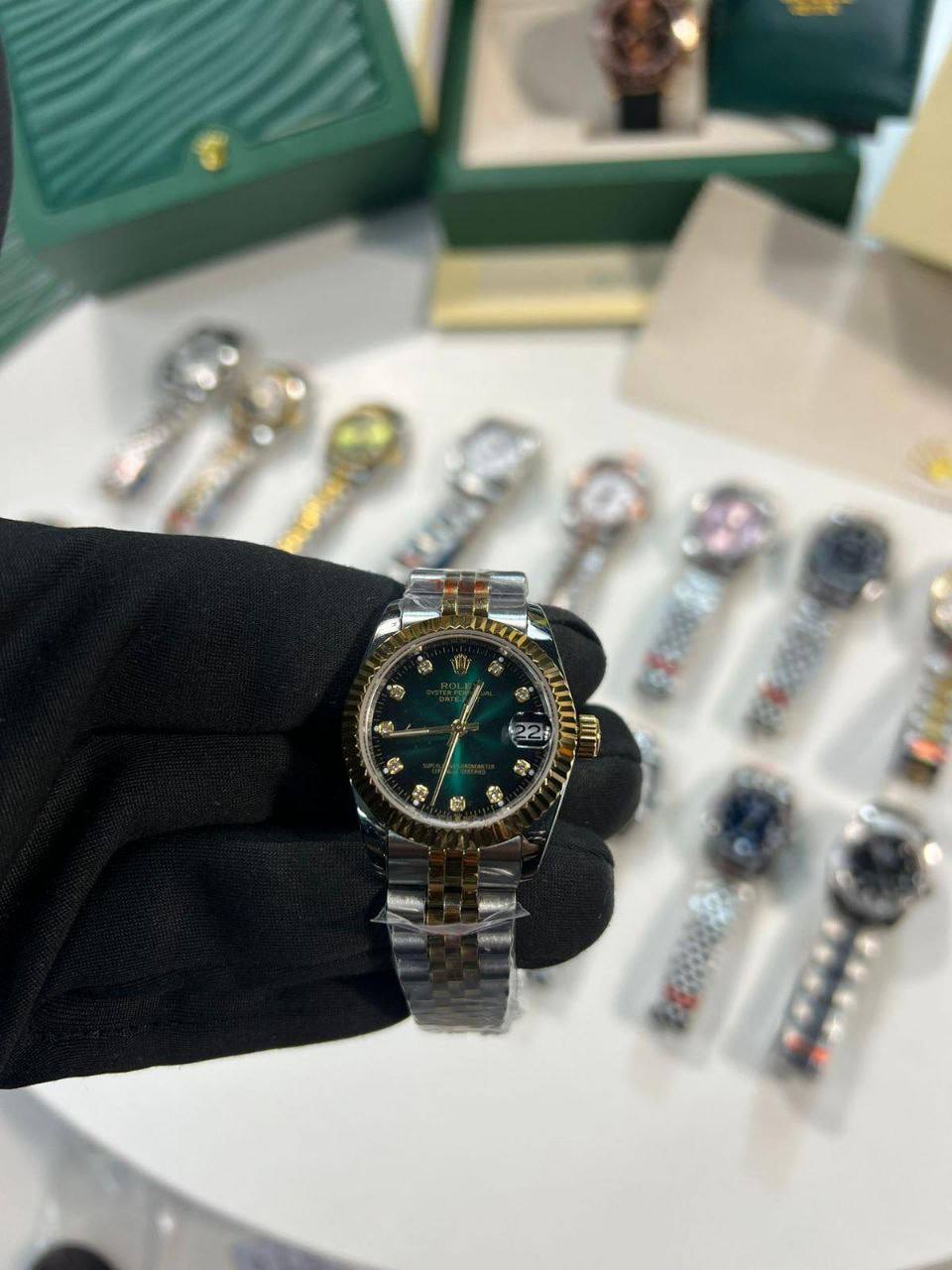 Rolex Lady-Datejust Olive Green Dial Two Tone Bracelet Women's Watch Reps Sale UK Best Quality AAA Replica