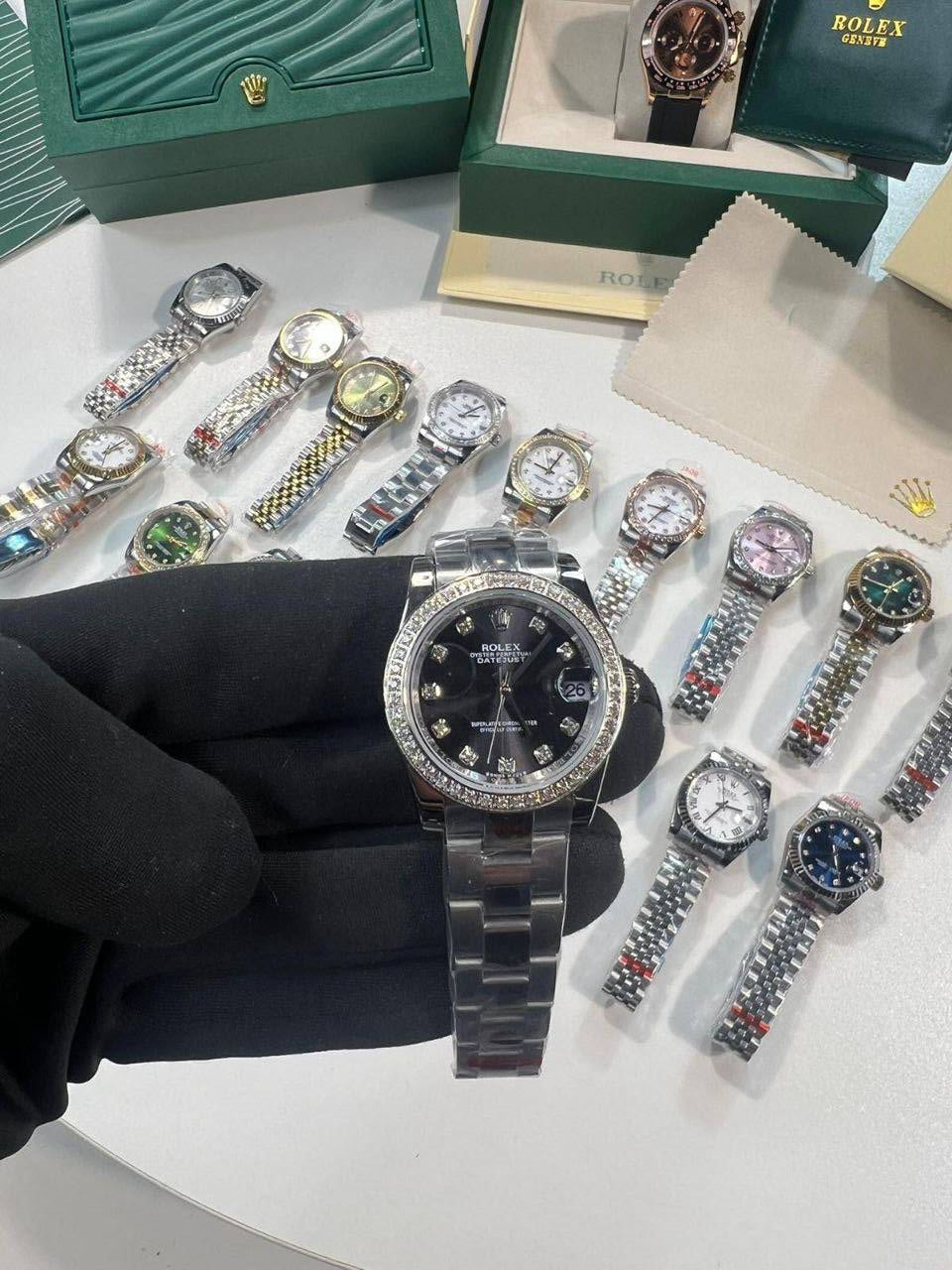 Rolex Lady-Datejust Black Diamond Dial & Bezel Silver Bracelet Women's Watch Reps Sale UK Best Quality AAA Replica
