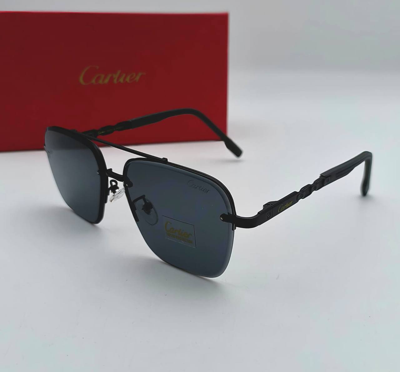 Cartier Black-Frame Rectangle Rimless Sunglasses Men's Women's Reps Sale UK Best Quality Sale AAA Replica