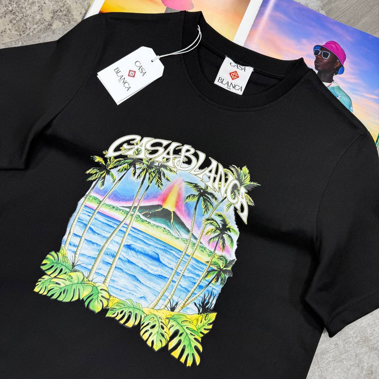 Casablanca Volcano Printed Short Sleeve Crewneck Men's Women's T-Shirts in 2 Colors Reps Sale UK Best Quality AAA Replica