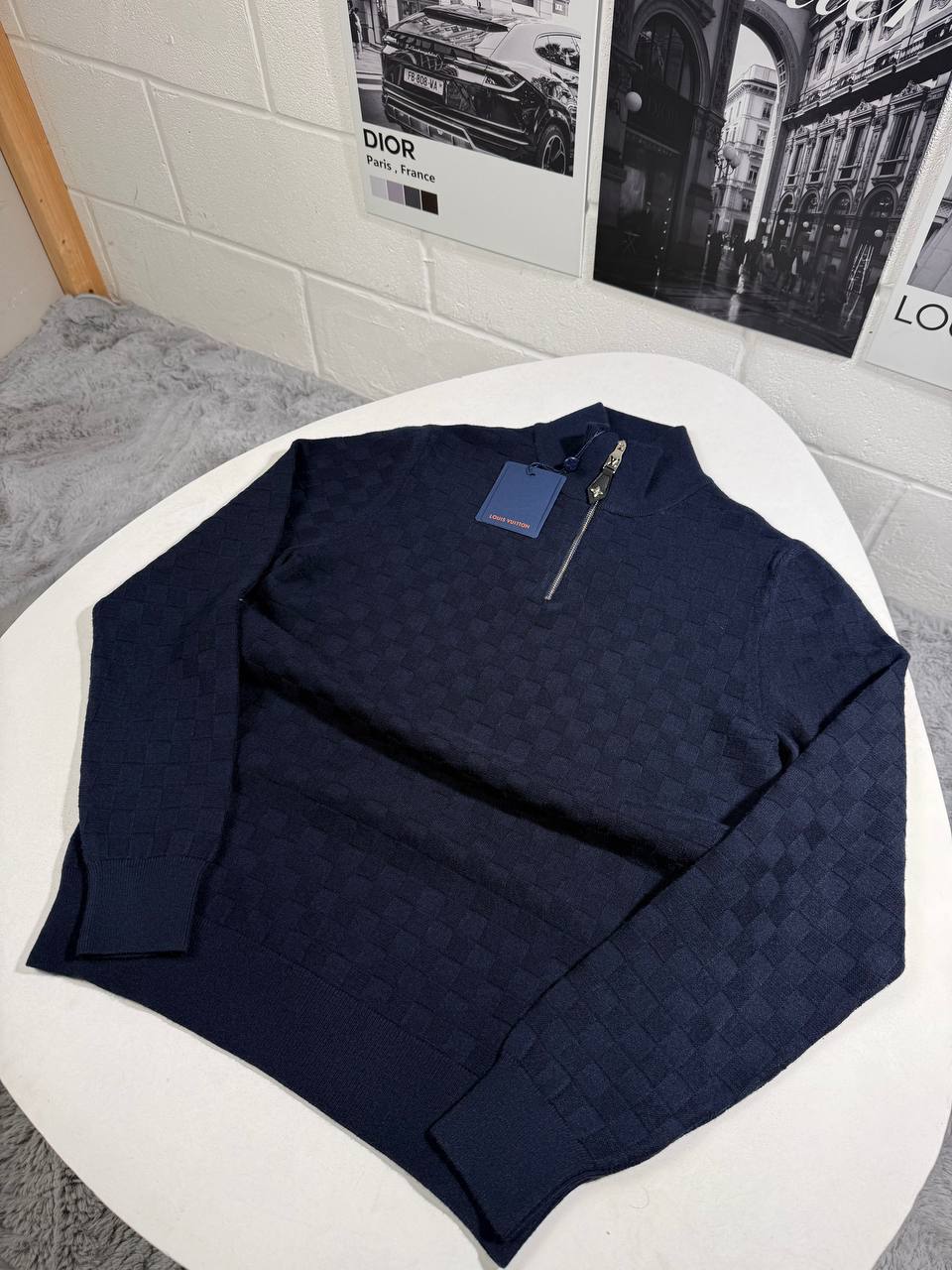 Louis Vuitton Half-Zip Cashmere-Wool Blend Men's Jumpers in Navy Reps UK Best Quality AAA Replica
