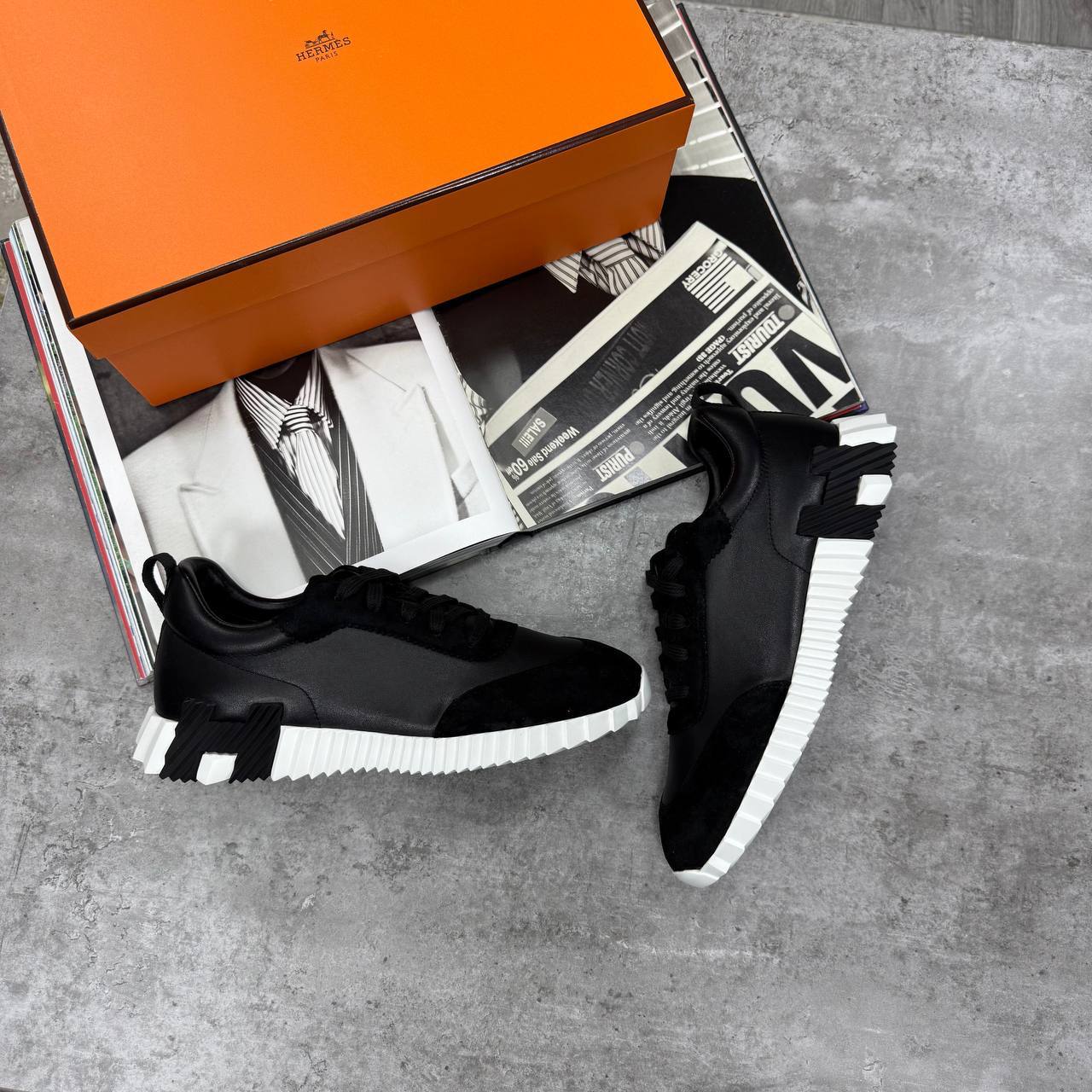Hermes Bouncing Sports Fashion Sneakers Men's in Black Color Reps UK Best Quality Replica