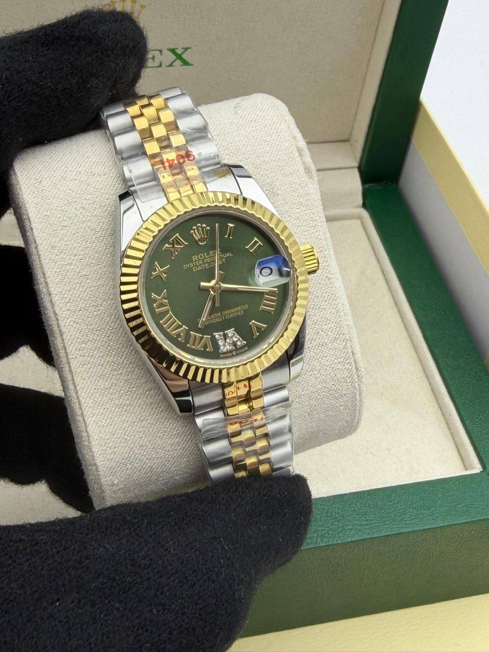 Rolex Lady-Datejust Olive Green Dial Fluted Bezel Two Tone Jubilee Bracelet Women's Watch Reps Sale UK Best Quality AAA Replica