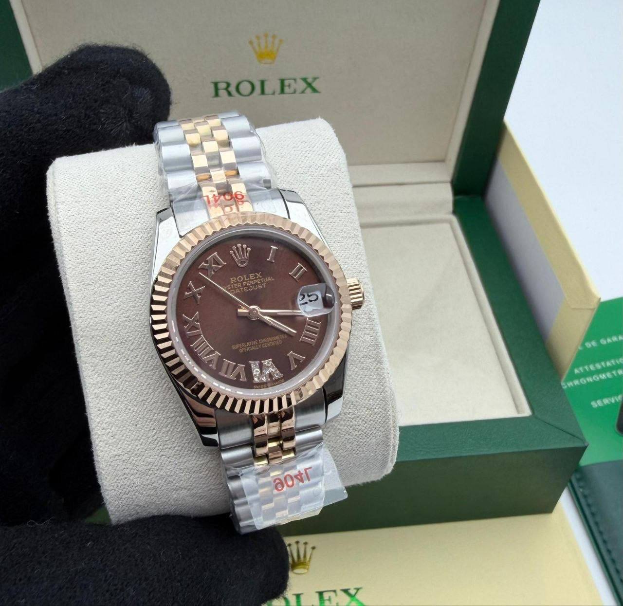Rolex Lady-Datejust Chocolate Dial Fluted Bezel Two Tone Jubilee Bracelet Women's Watch Reps Sale UK Best Quality AAA Replica