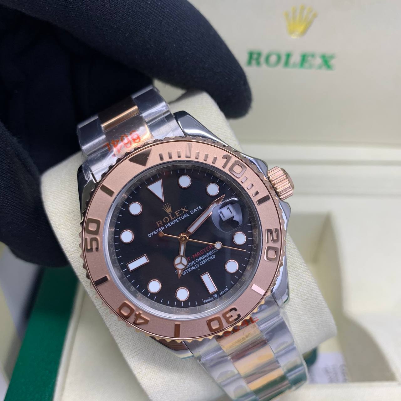 Rolex Yacht-Master 126621-0002 Men's Watch Two-Tone Rose Gold Stainless Steel Black Dial AAA Best Quality Reps Sale UK Replica