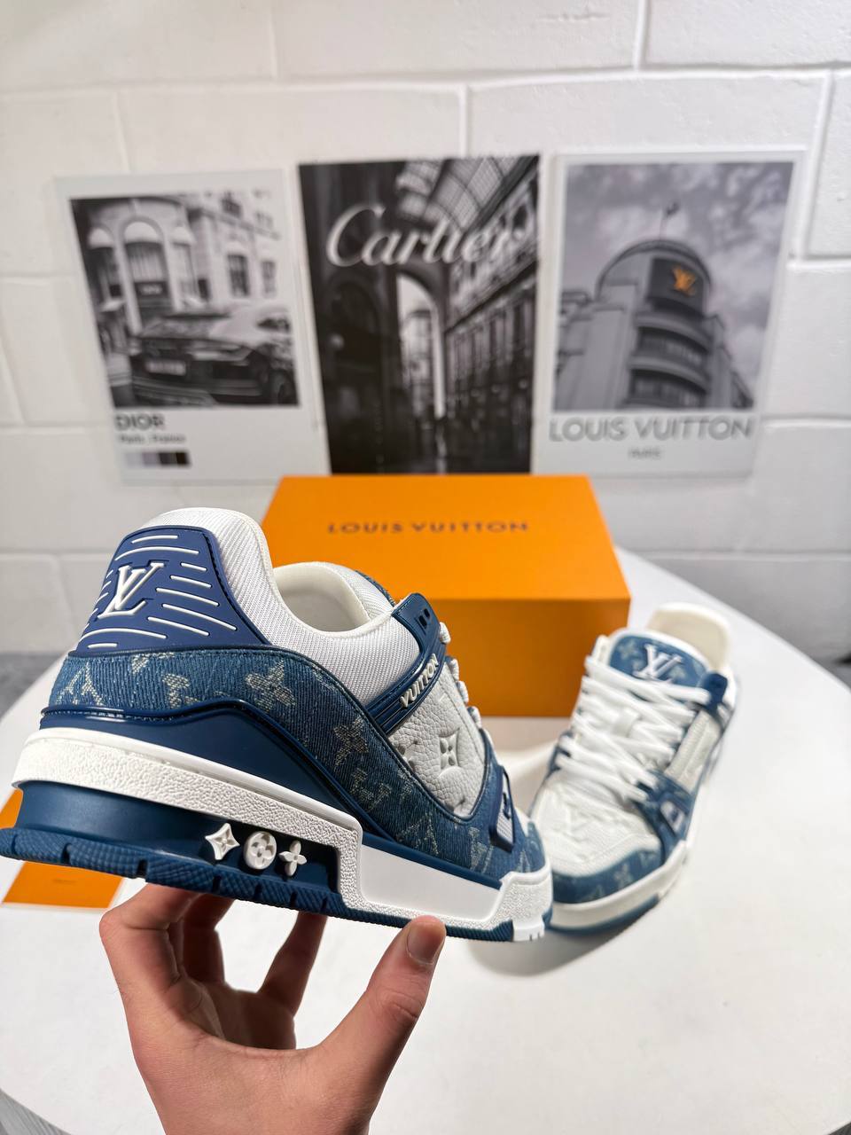 Louis Vuitton LV Monogram Denim White/Blue Men's Sneakers Reps Sale UK Best Quality AAA Replica