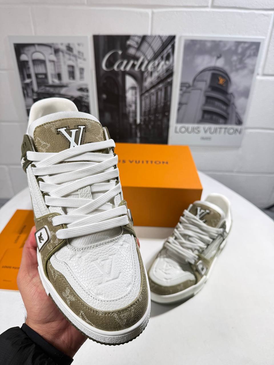Louis Vuitton LV Monogram Denim Olive Men's Sneakers Reps Sale UK Best Quality AAA Replica