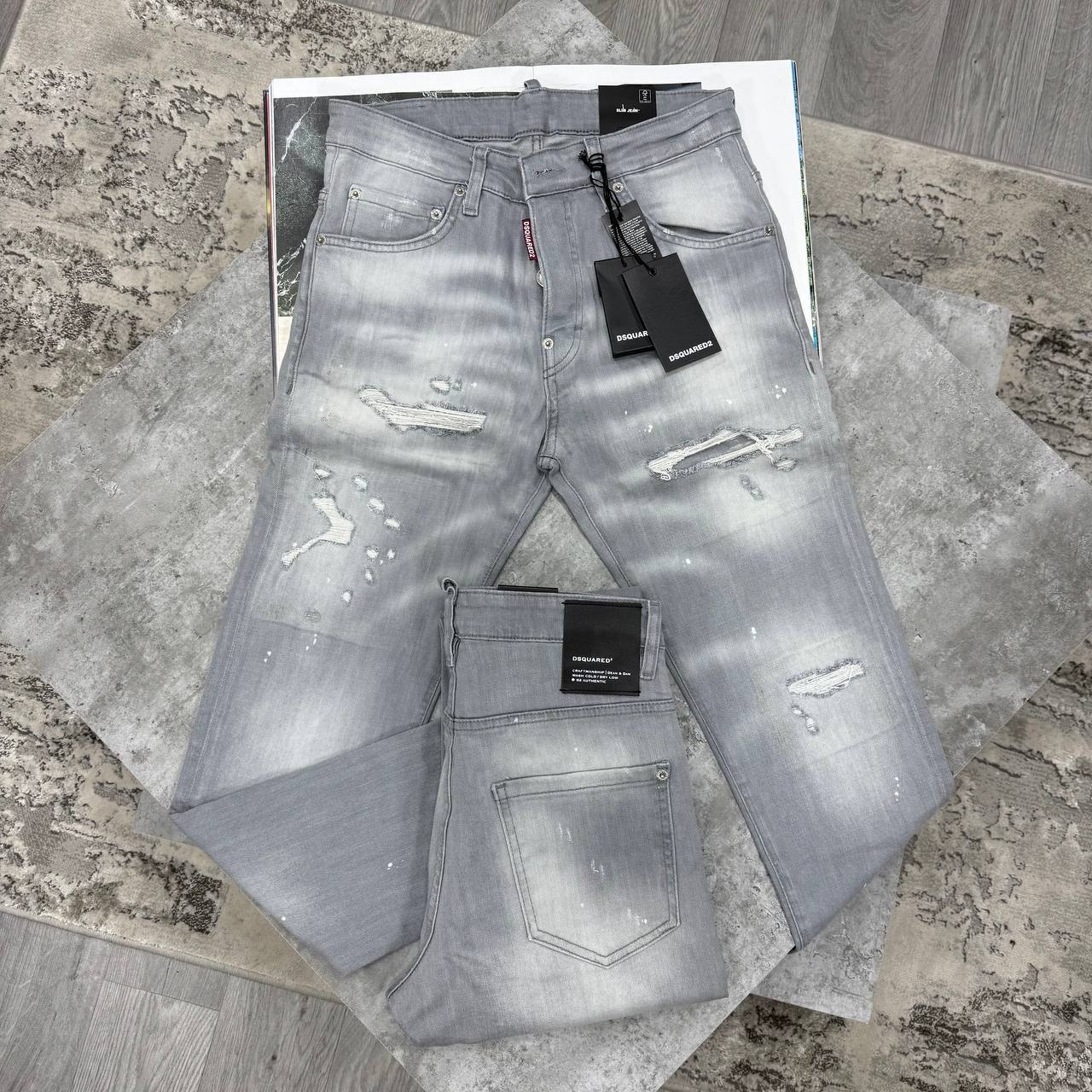 Dsquared2 Slim Fit Distressed Light Grey Jeans in Multiple Waist Sizes Reps Sale UK Best Quality AAA Replica