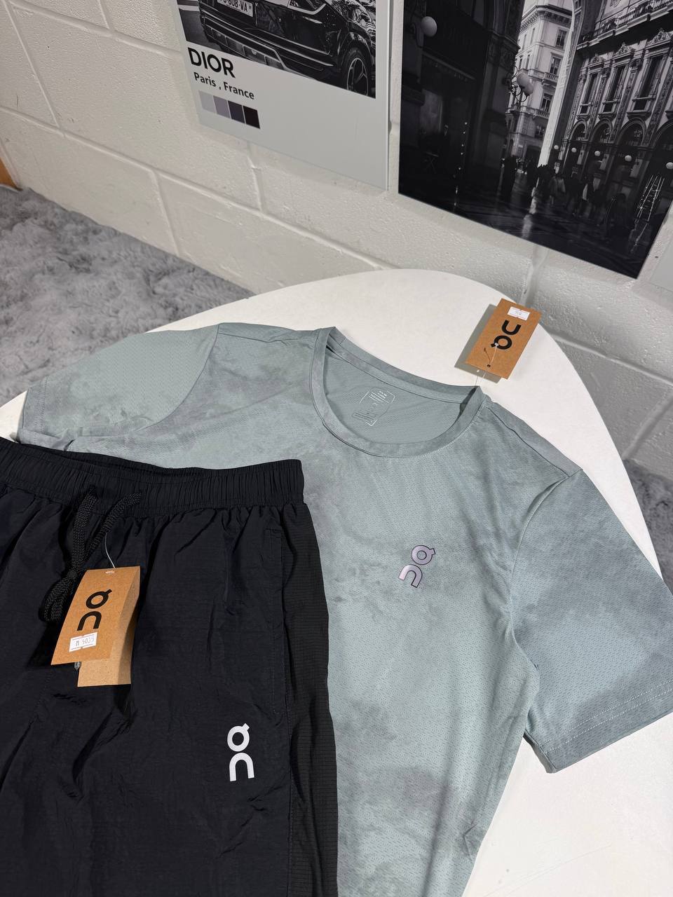 On Running Cloud Performance Short-Sleeve T-Shirts & Shorts Set in Mint Green/Black Colors Men's Reps Sale UK Best Quality AAA Replica