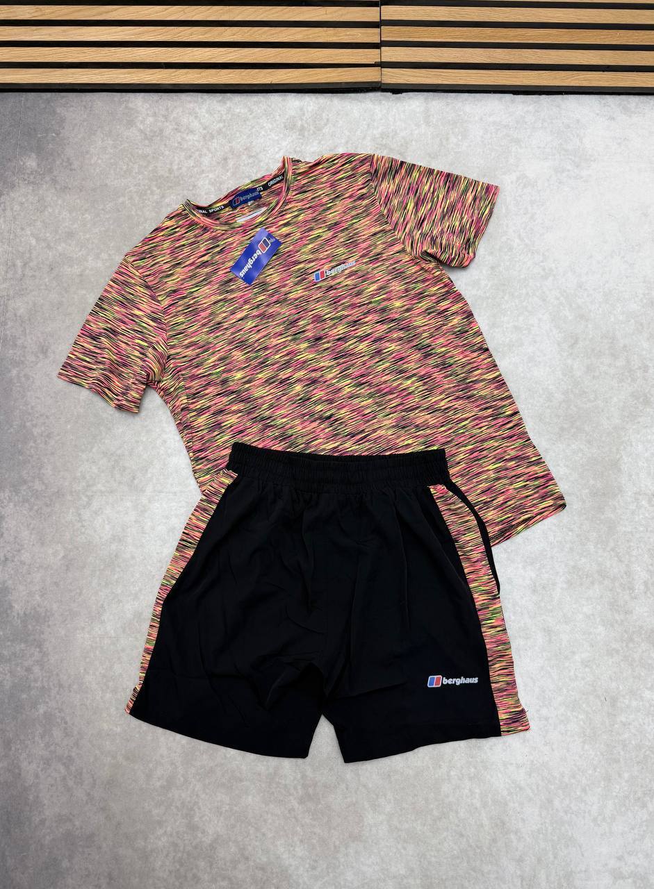 Berghaus Performance Activewear Running T-Shirts & Shorts Set in Pink & Yellow Multi Color Men's Reps Sale UK Best Quality AAA Replica