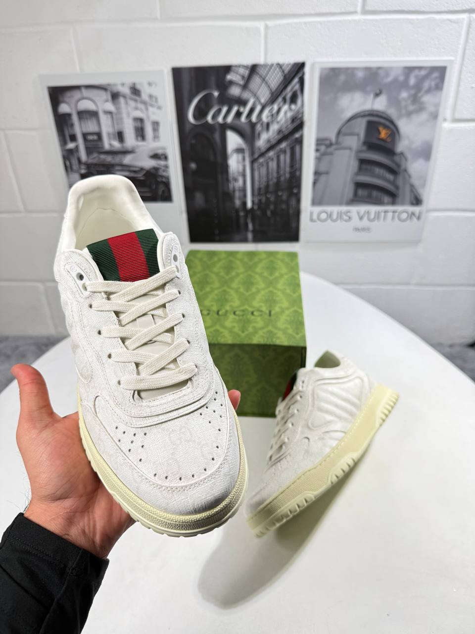 Gucci Calf Leather Re-Web Sneakers Men's in 2 Colors Reps Sale UK Best Quality AAA Replica