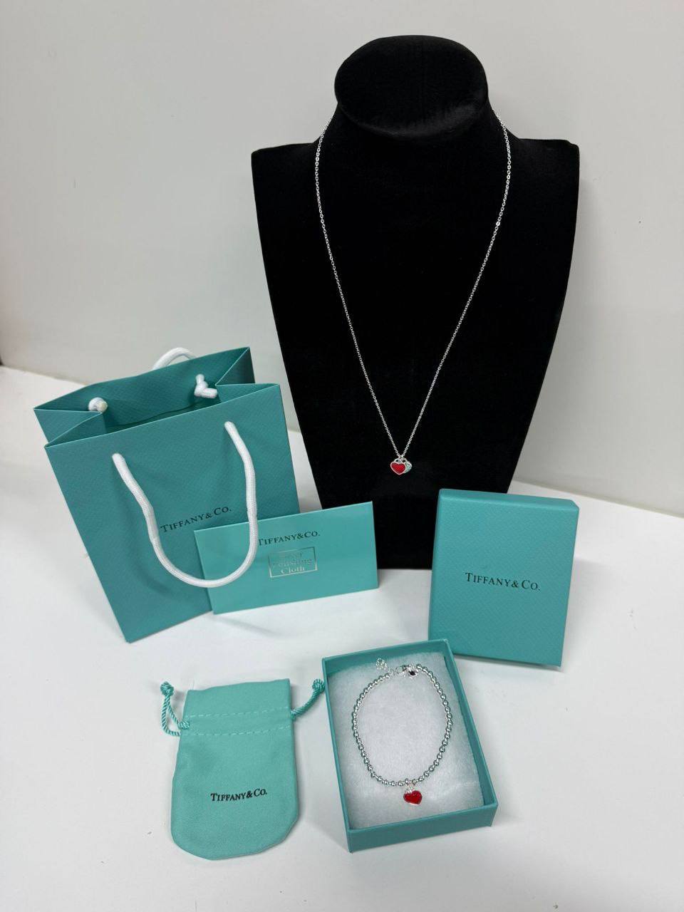Tiffany & Co. Red Double Heart Tag Necklace & Bracelet Set Women's Reps Sale UK Best Quality AAA Replica