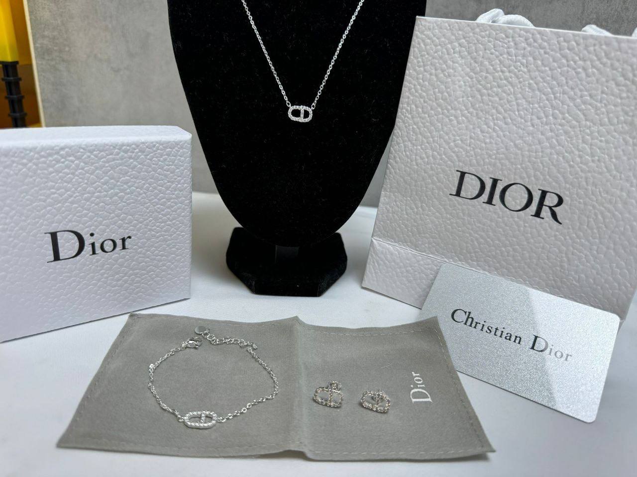 Christian Dior Crystal CD Necklace, Earrings & Bracelet Set Women's Reps Sale UK Best Quality AAA Replica