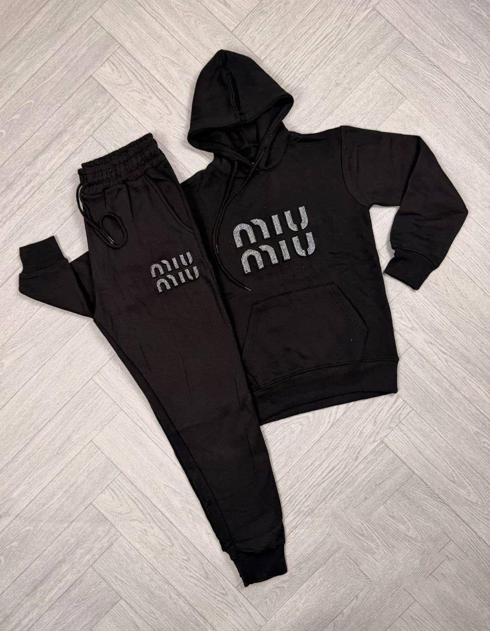 Miu Miu Embossed Logo Fleece Women's Tracksuit Black Reps Sale UK Best Quality AAA Replica