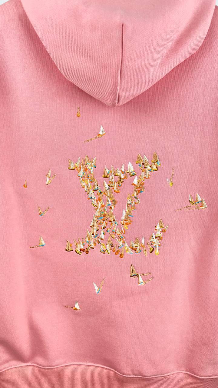 Louis Vuitton Monogram Boats Embroidery Women's Hoodie in Pink Color Reps Sale UK Best Quality AAA Replica
