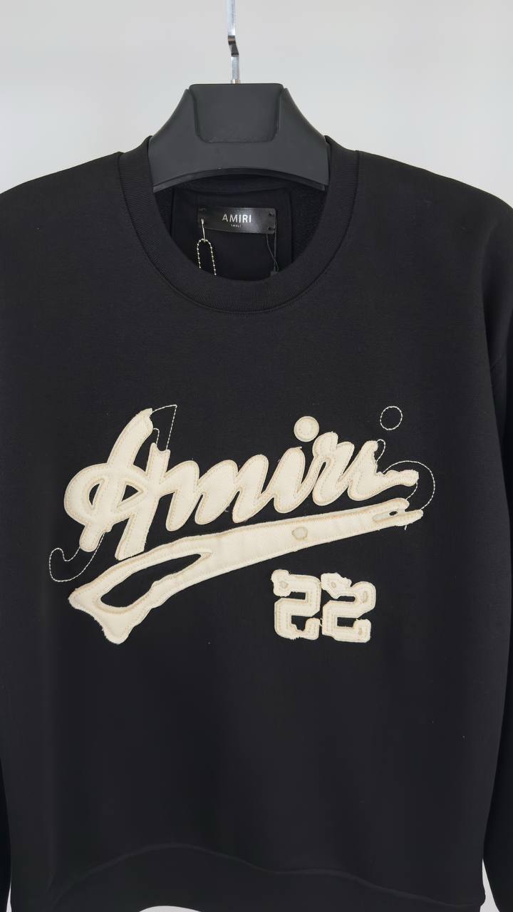Amiri '22' Crewneck Men's Women's Jumper in Black Cotton Reps UK Best Quality AAA Replica
