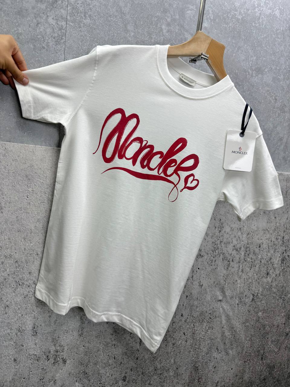 Moncler Calligraphy Logo Cotton T-Shirt Men's Women's in 2 Colors Reps UK Best Quality Replica