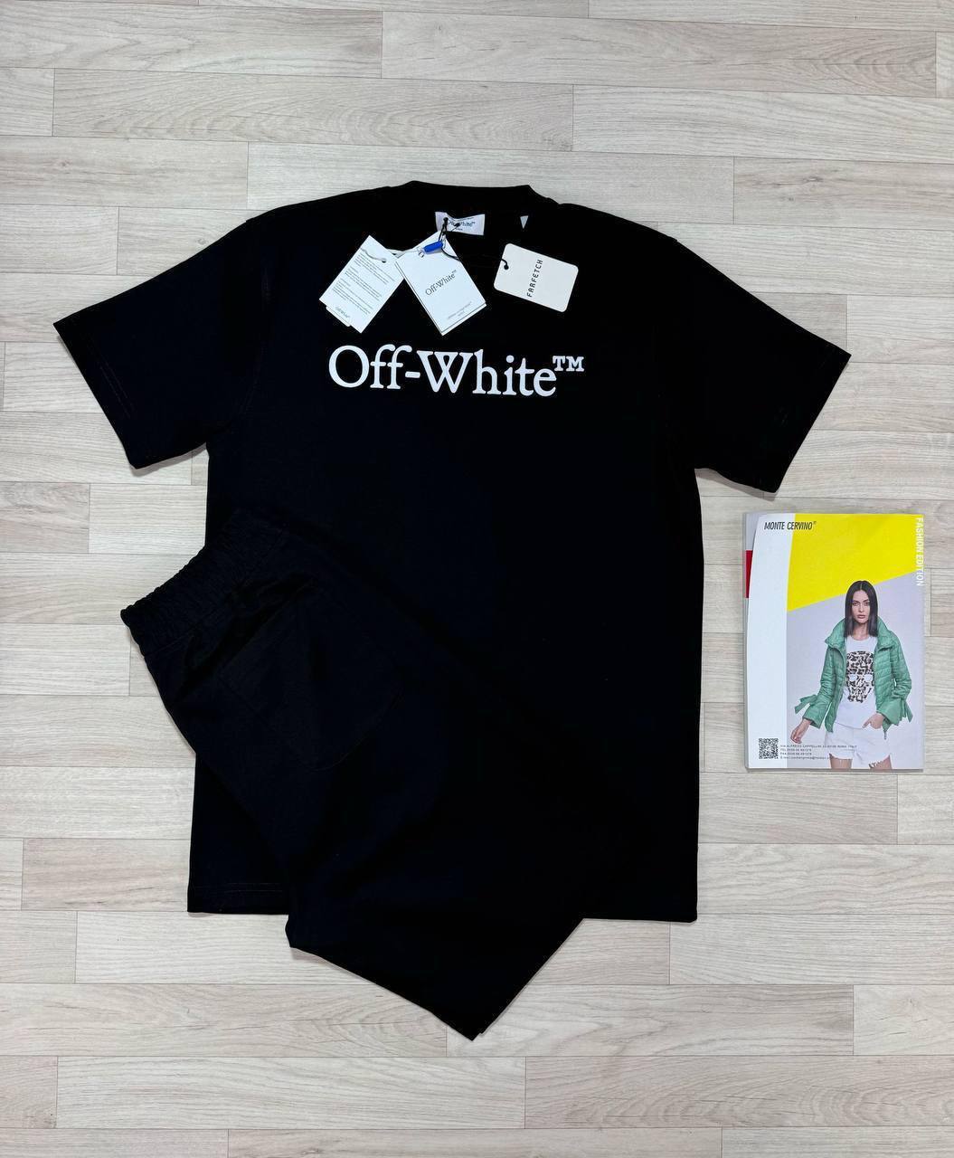 Off-White Big Bookish Logo Short Sleeve Men's T-Shirts & Shorts Set in Black Color Reps Sale UK Best Quality Sale AAA Replica