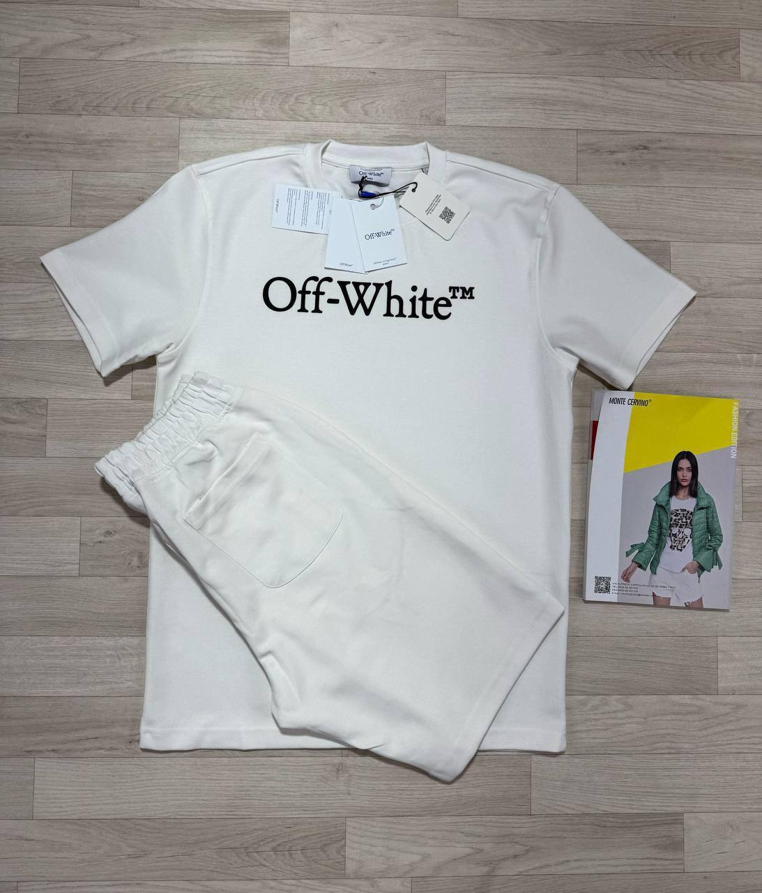 Off-White Big Bookish Logo Short Sleeve Men's T-Shirts & Shorts Set in White Color Reps Sale UK Best Quality Sale AAA Replica