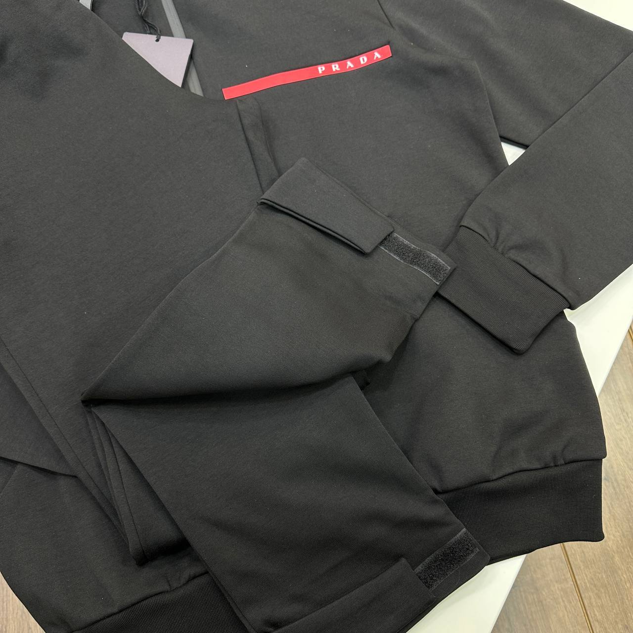 Prada Full-Zip Red Stripe Logo Accent Hooded Tracksuits in 2 Colors Reps Sale UK Best Quality AAA Replica