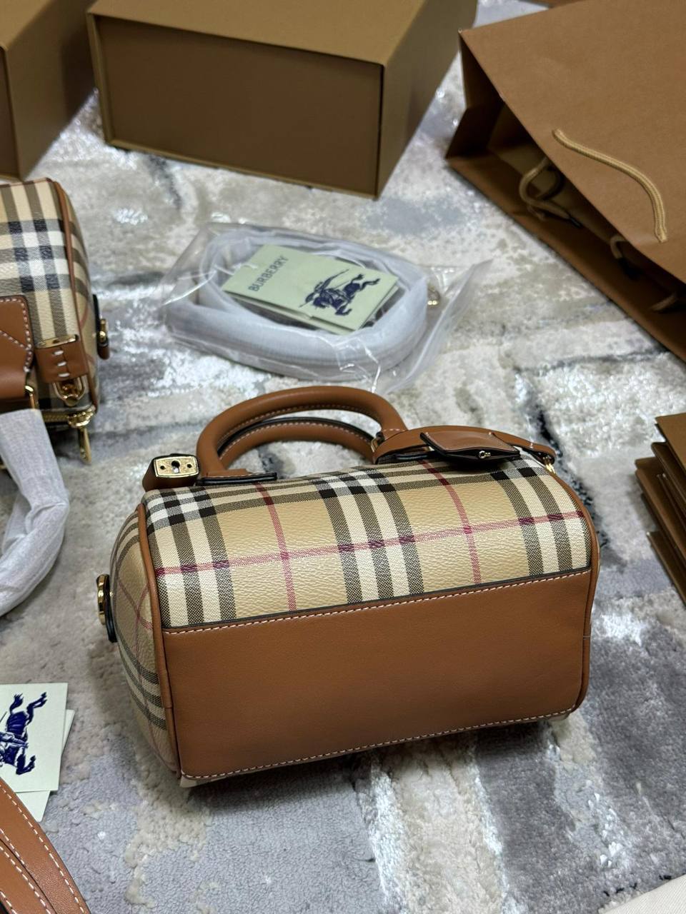 Burberry Mini Check Bowling Bag Vintage Check Canvas 81185651 Women's Reps Sale Best Quality AAA Replica