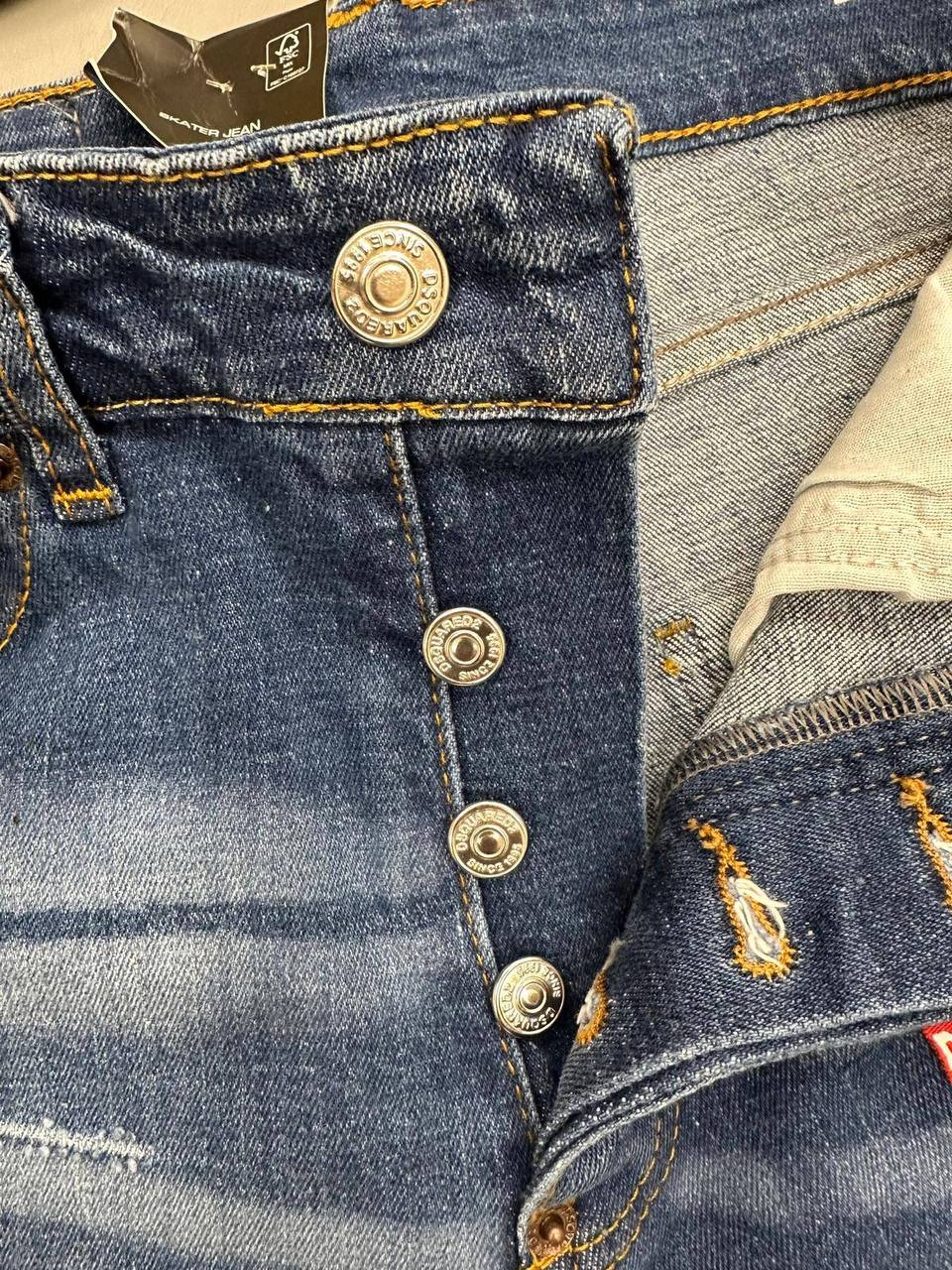 Dsquared2 Blue Distressed Paint Splatter Slim Fit Jeans in Multiple Waist Sizes Reps Sale UK Best Quality AAA Replica