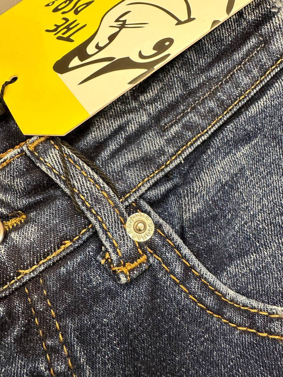Dsquared2 Blue Wash Whiskered Cartoon Patch Slim Fit Jeans in Multiple Waist Sizes Reps Sale UK Best Quality AAA Replica