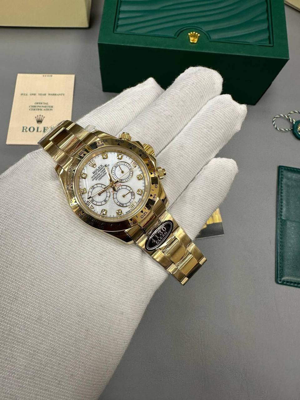 Rolex Cosmograph Daytona 116508 Yellow Gold White Mother of Pearl Diamond Dial Men's Watch Oyster Bracelet Reps Sale UK Best Quality AAA Replica