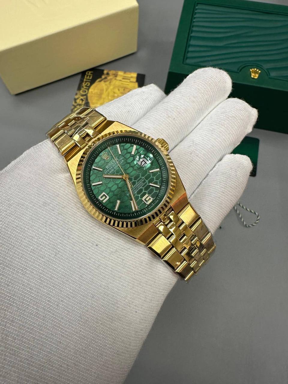 Rolex Land-Dweller Yellow Gold Green Textured Dial Watch Men's Reps Sale UK Best Quality AAA Replica