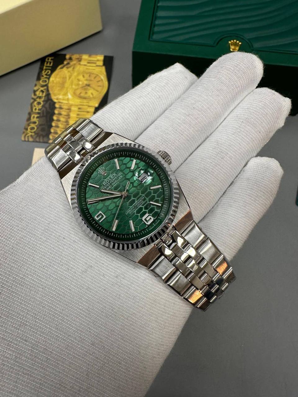 Rolex Land-Dweller Stainless Steel Green Textured Dial Watch Men's Reps Sale UK Best Quality AAA Replica