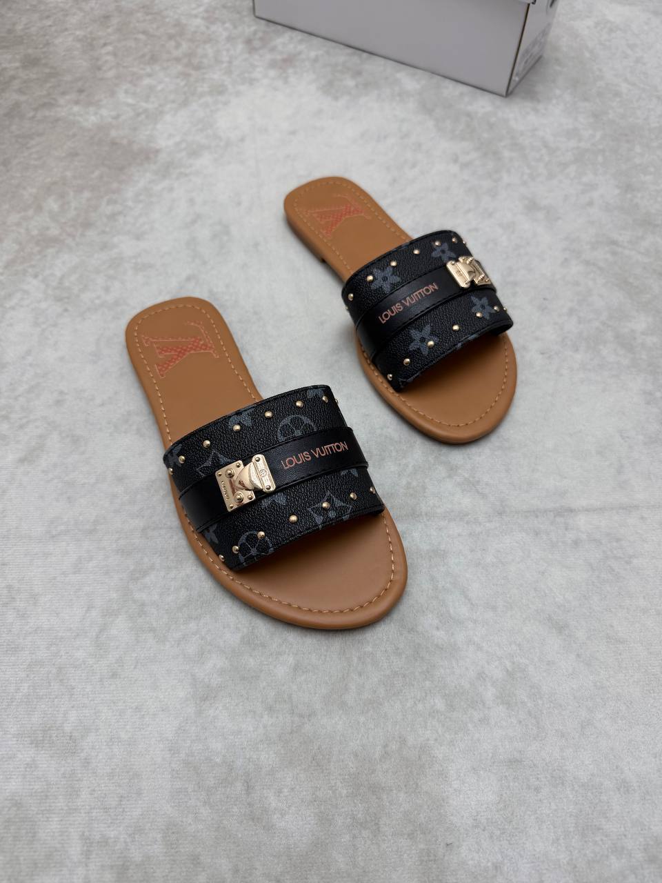 Louis Vuitton Monogram Denim Flat Casual Women's Sliders in "Black" Reps Sale UK Best Quality AAA Replica