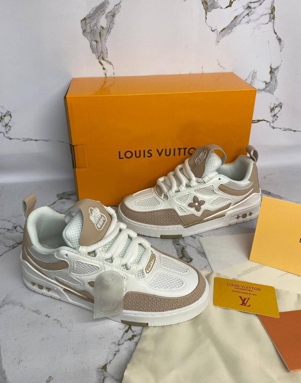 Louis Vuitton LV Trainer "Beige White" 1AARQH Trainers Women's Reps Sale UK Best Quality AAA Replica