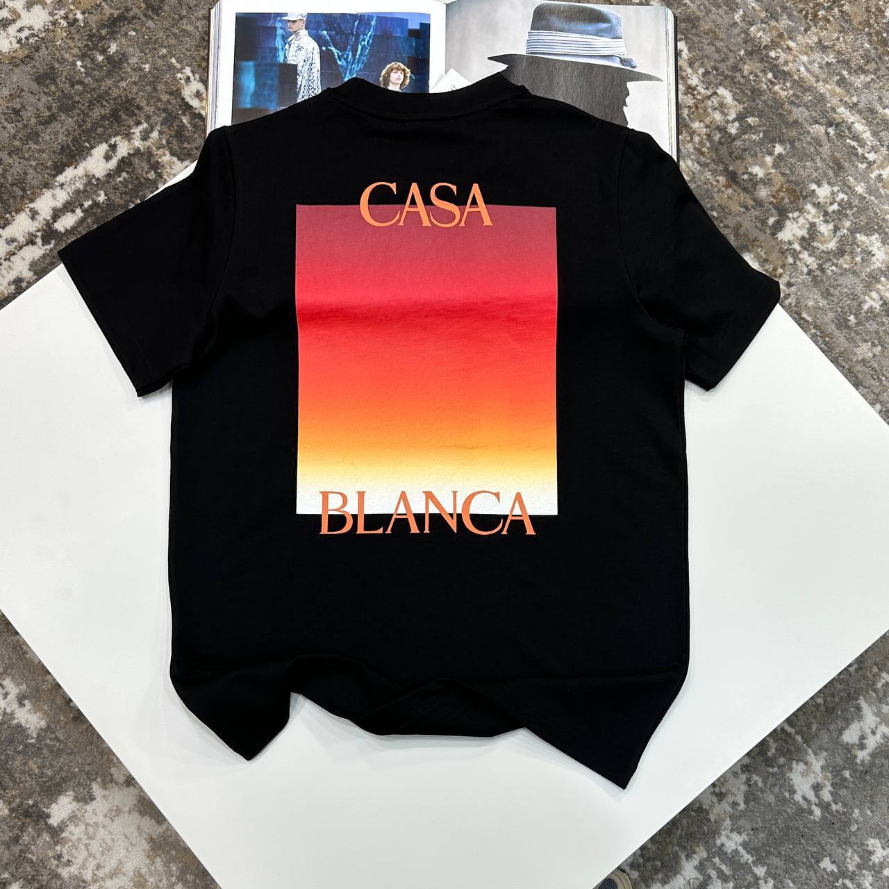 Casablanca Gradient Square Short Sleeve Crewneck Men's Women's T-Shirts in Black Color Reps Sale UK Best Quality AAA Replica