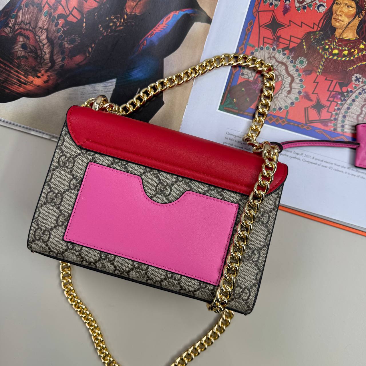 Gucci Red Leather GG Supreme Canvas Small Padlock Shoulder Bag Women's Reps Sale Best Quality AAA Replica