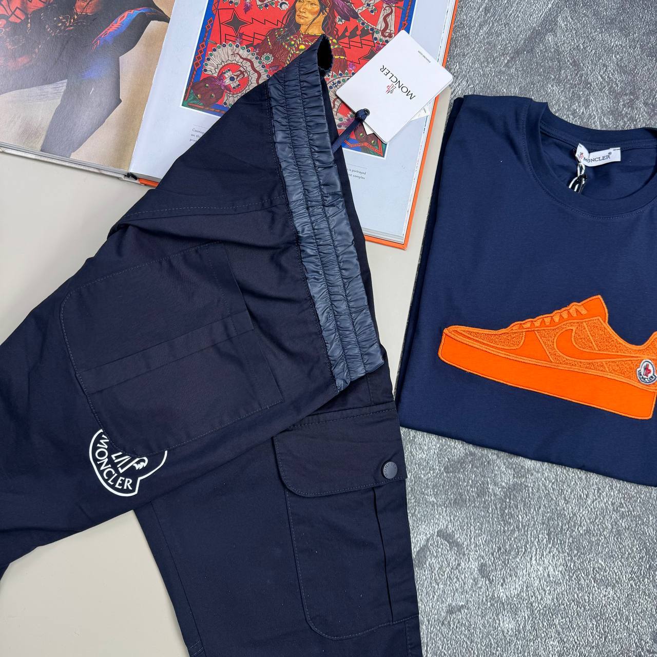 Moncler Men's Navy Blue Cargo Pants Side Logo in Multiple Waist Sizes Reps Sale UK Best Quality AAA Replica
