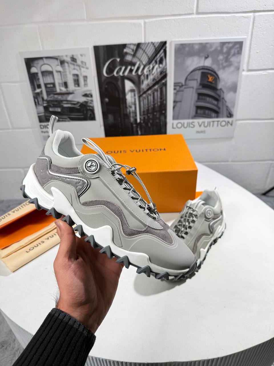 Louis Vuitton LV Rush Men's Sneakers in Grey Reps Sale UK Best Quality Sale AAA Replica
