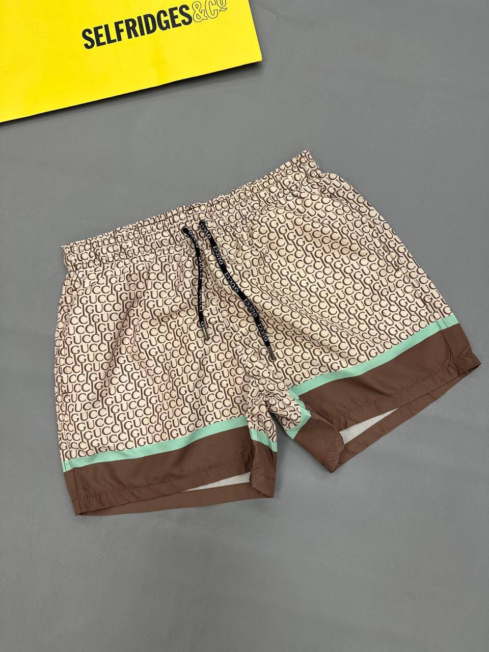 Gucci Allover Geometric Monogram Swim Shorts in Brown/Beige Color Men's Reps Sale UK Best Quality AAA Replica