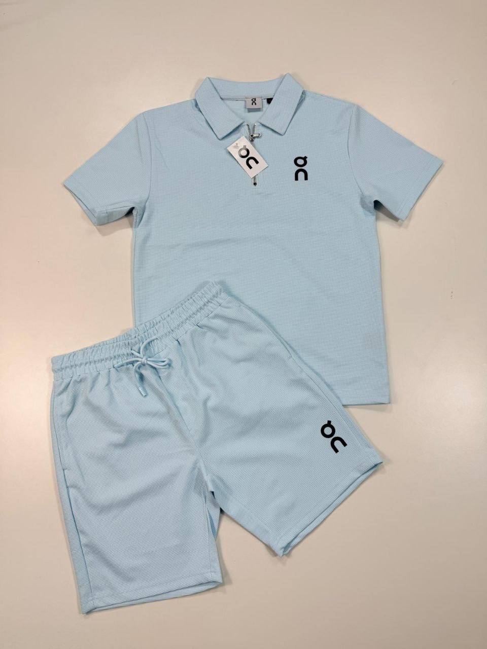 On Running Cloud Tech Knit Polo Shirts & Shorts Set in Light Blue Color Men's Reps Sale UK Best Quality AAA Replica