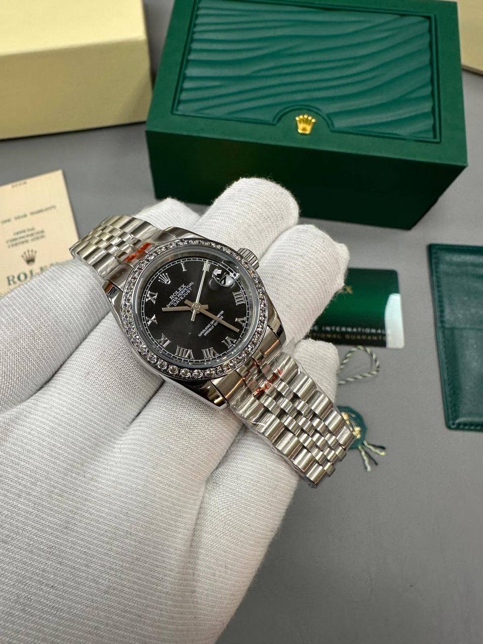 Rolex Lady-Datejust 116244 Diamond Bezel Black Roman Dial Jubilee Bracelet Women's Watch Reps Sale UK Best Quality AAA Replica