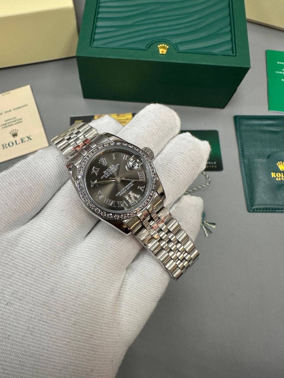 Rolex Lady-Datejust 279384RBR Diamond Bezel Dark Grey Roman Dial Jubilee Bracelet Women's Watch Reps Sale UK Best Quality AAA Replica