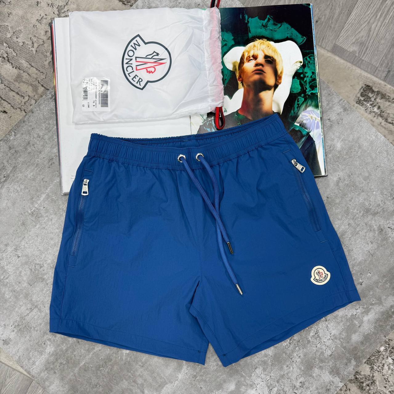 Moncler Logo-Patch Zip-Pocket Swim Shorts Dark Blue Men's Reps Sale UK Best Quality AAA Replica