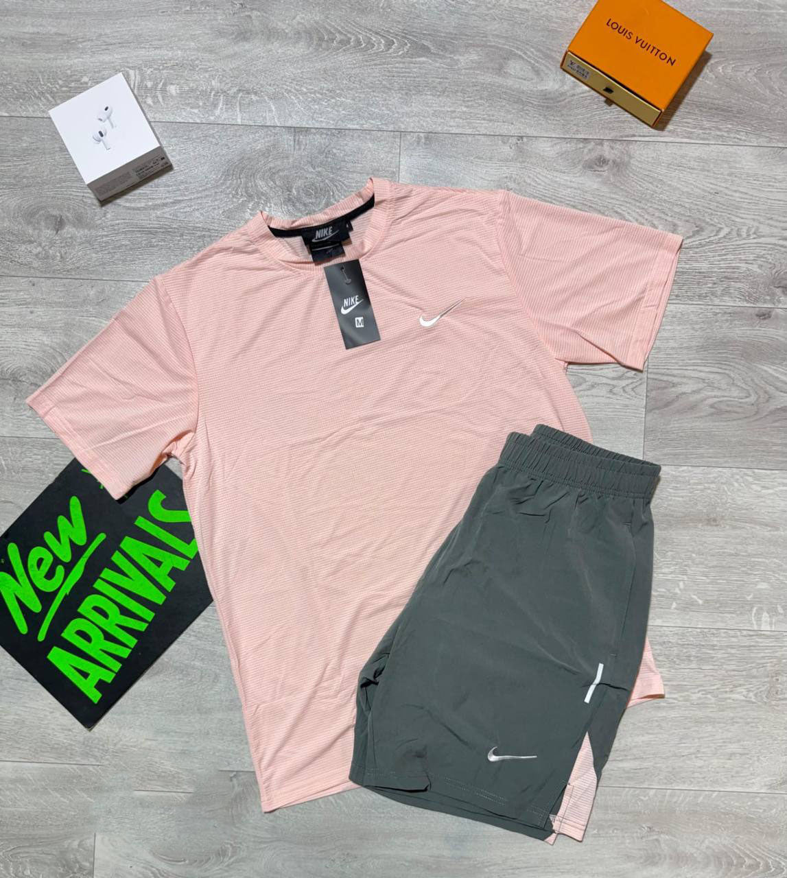 Nike Miler Running Top T-Shirt & Shorts Set in Pink/Grey Colors Reps UK Best Quality Sale AAA Replica