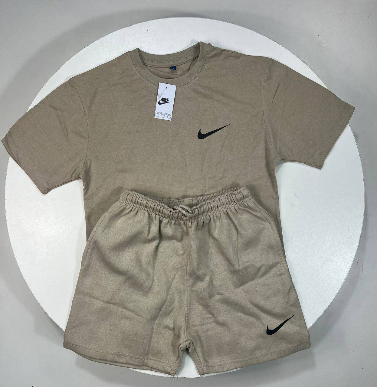 Nike Club Fleece Short-Sleeve T-Shirt & Shorts Set Brown Women's Reps UK Best Quality Sale AAA Replica