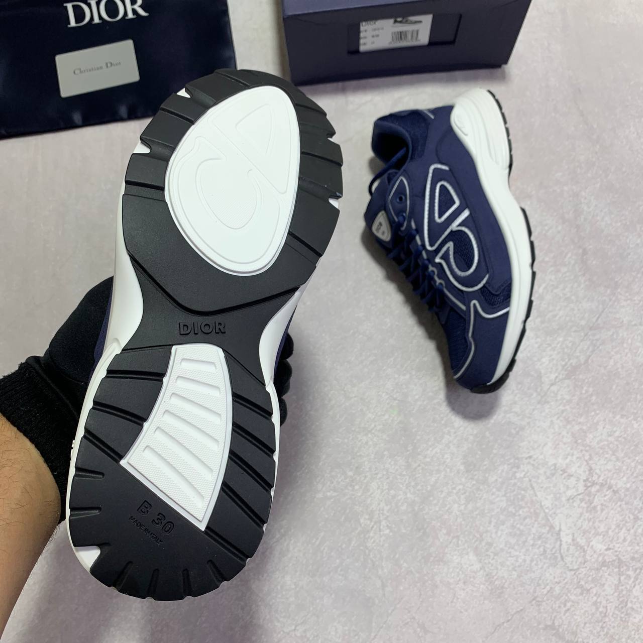 Dior B30 Navy Suede and Technical Mesh Navy Blue/White Men's Trainers 3SN279ZEI_H520 Reps Sale UK Best Quality AAA Replica